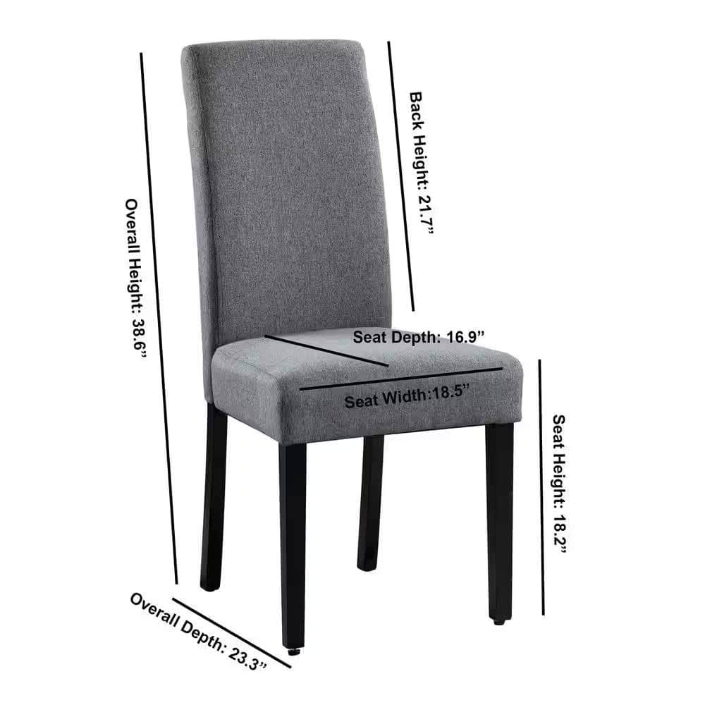 Modern Grey Fabric Upholstered Dining Chair Black Wood Legs (Set of 2) 5 Modern Grey Fabric Upholstered Dining Chair Black Wood Legs (Set of 2) - Image 5