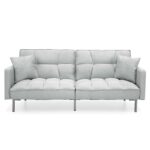 Convertible Split-Back Linen Futon with Tufted Design and Pillows 6 Convertible Split-Back Linen Futon with Tufted Design and Pillows