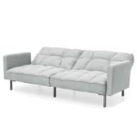 Convertible Split-Back Linen Futon with Tufted Design and Pillows 7 Convertible Split-Back Linen Futon with Tufted Design and Pillows