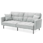 Convertible Split-Back Linen Futon with Tufted Design and Pillows 8 Convertible Split-Back Linen Futon with Tufted Design and Pillows