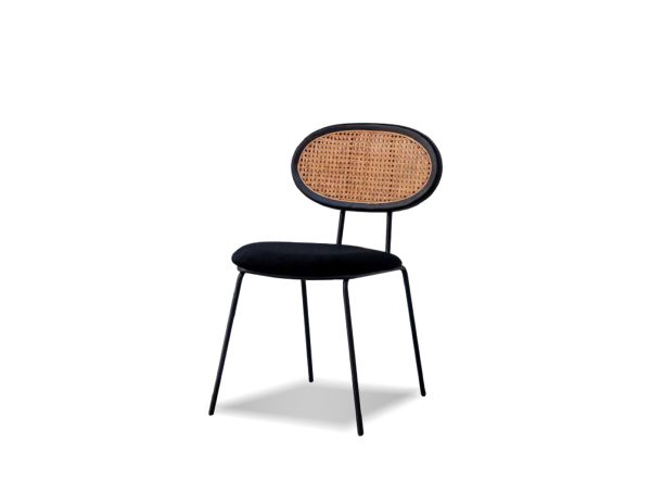 GROVER Natural Rattan Black Velvet Dining Chair Black Steel 2