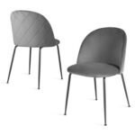 Modern Grey Velvet Upholstered Dining Chairs with Metal Legs (Set of 2) 6 Modern Grey Velvet Upholstered Dining Chairs with Metal Legs (Set of 2)