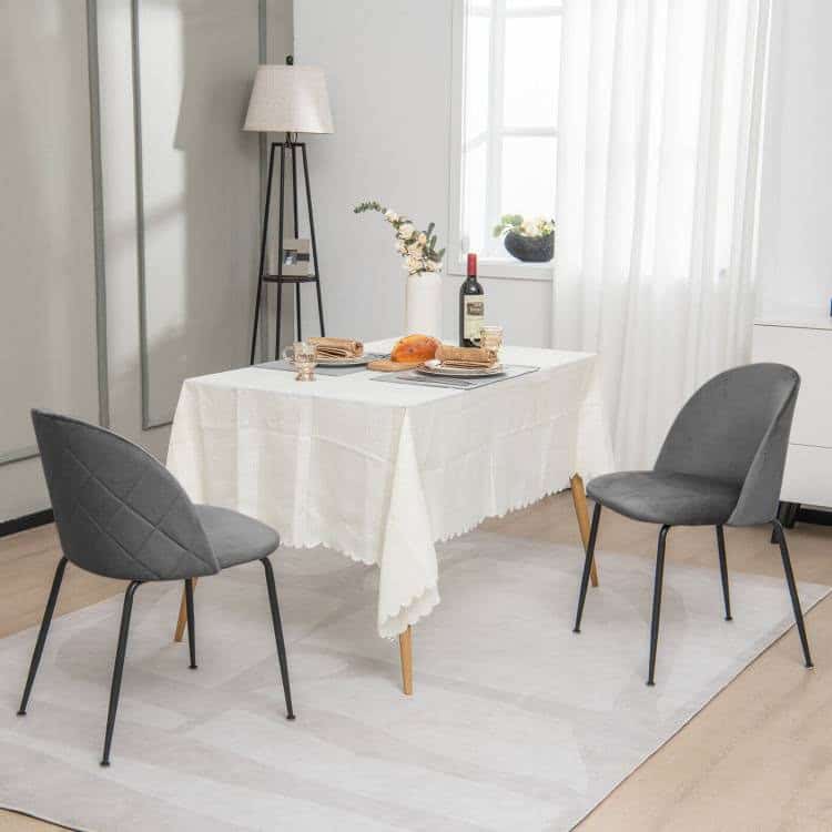 Modern Grey Velvet Upholstered Dining Chairs with Metal Legs (Set of 2) 2 Modern Grey Velvet Upholstered Dining Chairs with Metal Legs (Set of 2) - Image 2