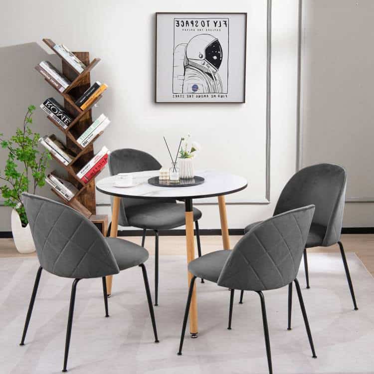 Modern Grey Velvet Upholstered Dining Chairs with Metal Legs (Set of 2) 3 Modern Grey Velvet Upholstered Dining Chairs with Metal Legs (Set of 2) - Image 3