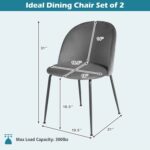 Modern Grey Velvet Upholstered Dining Chairs with Metal Legs (Set of 2) 10 Modern Grey Velvet Upholstered Dining Chairs with Metal Legs (Set of 2)
