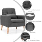 Mid-Century Modern Grey Linen Accent Chair with Pillow