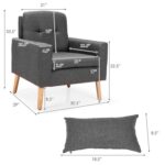 Mid-Century Modern Grey Linen Accent Chair with Pillow