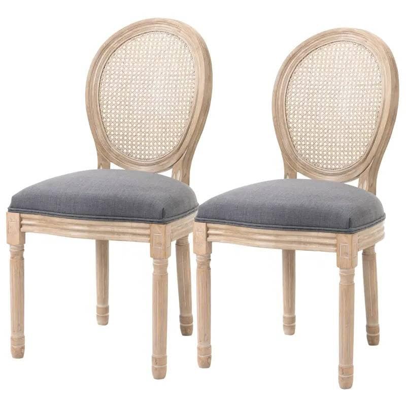 Vintage Upholstered Armless Rattan Back Dining Chairs Grey Wash (Set of 2) 1 Vintage Upholstered Armless Rattan Back Dining Chairs Grey Wash (Set of 2)