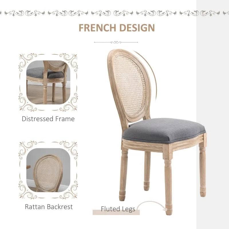 Vintage Upholstered Armless Rattan Back Dining Chairs Grey Wash (Set of 2) 3 Vintage Upholstered Armless Rattan Back Dining Chairs Grey Wash (Set of 2) - Image 3