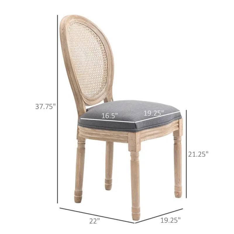 Vintage Upholstered Armless Rattan Back Dining Chairs Grey Wash (Set of 2) 5 Vintage Upholstered Armless Rattan Back Dining Chairs Grey Wash (Set of 2) - Image 5