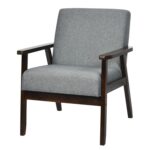 Retro Gray Linen Accent Chair with Espresso Rubber Wood Frame