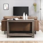 Modern Coastal Farmhouse Gray Taupe Console Table With Shelf