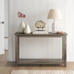 Modern Coastal Farmhouse Gray Taupe Console Table With Shelf