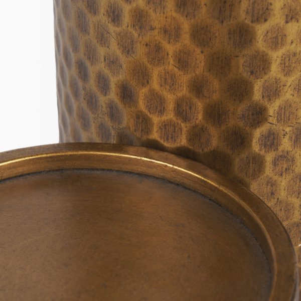 Gage Antiqued Gold Honeycomb Textured Metal Candle Holder Set of 2 5