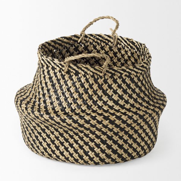 Gaia 17.7L x 17.7W x 20.5H Set of 3 Light and Dark Brown Cross Patterend Belly Seagrass Basket 2