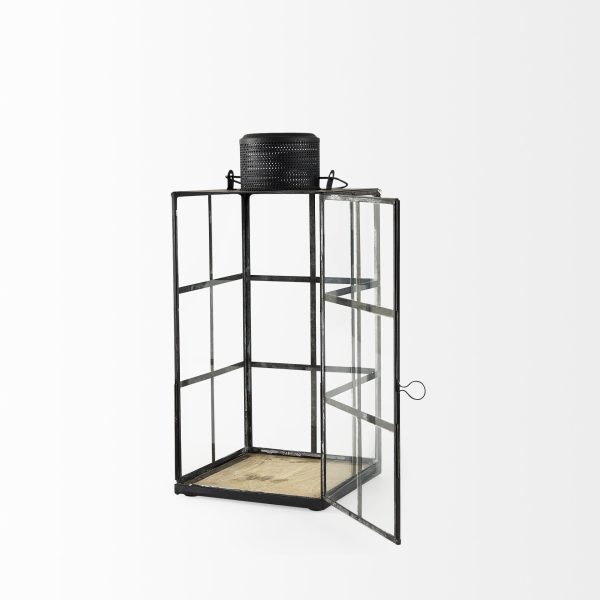 Gamfield 6.1L x 6.1W x 13.4H Medium Black Metal and Glass Lantern 8