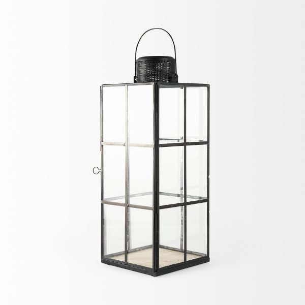 Gamfield 6.1L x 6.1W x 16.7H Large Black Metal and Glass Lantern 6