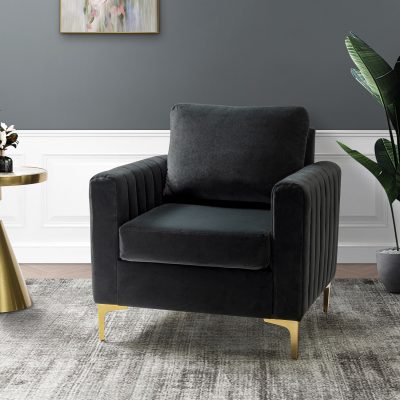 Ganymedes Black Velvet Glam Tufted Accent Chair