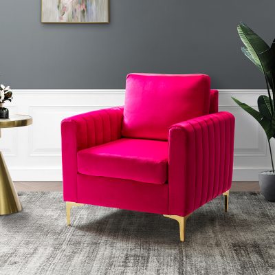 Ganymedes Fuchsia Velvet Glam Tufted Accent Club Chair