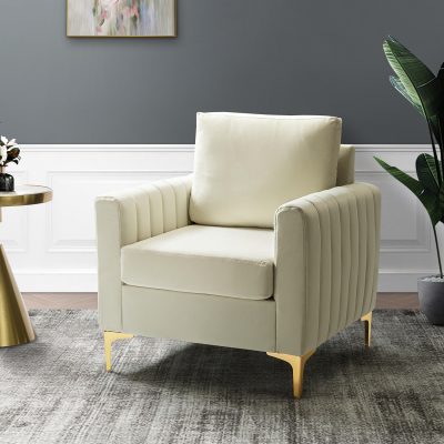 Ganymedes Ivory Velvet Tufted Glam Accent Club Chair
