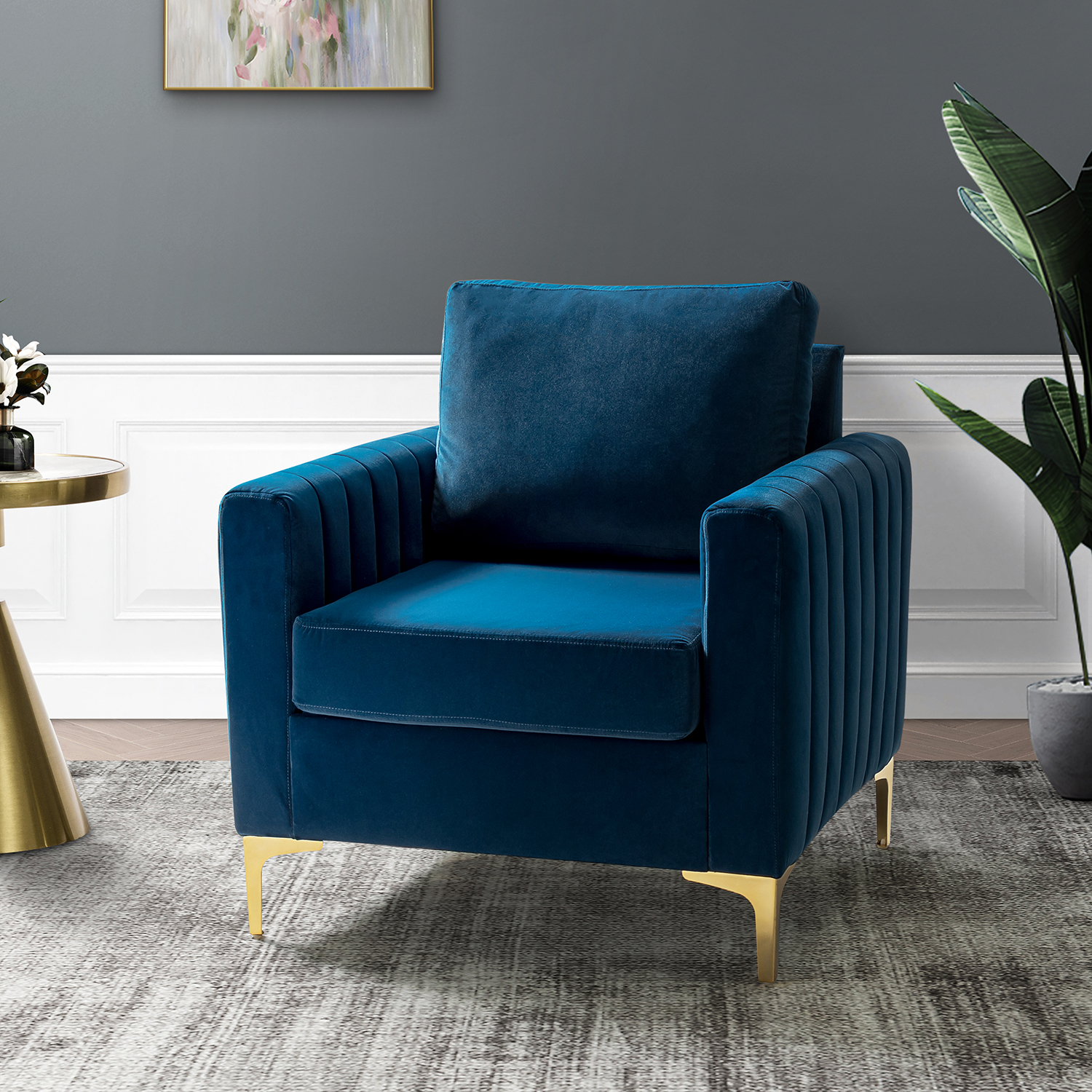 Ganymedes Navy Velvet Glam Tufted Accent Club Chair 1 Ganymedes Navy Velvet Glam Tufted Accent Club Chair