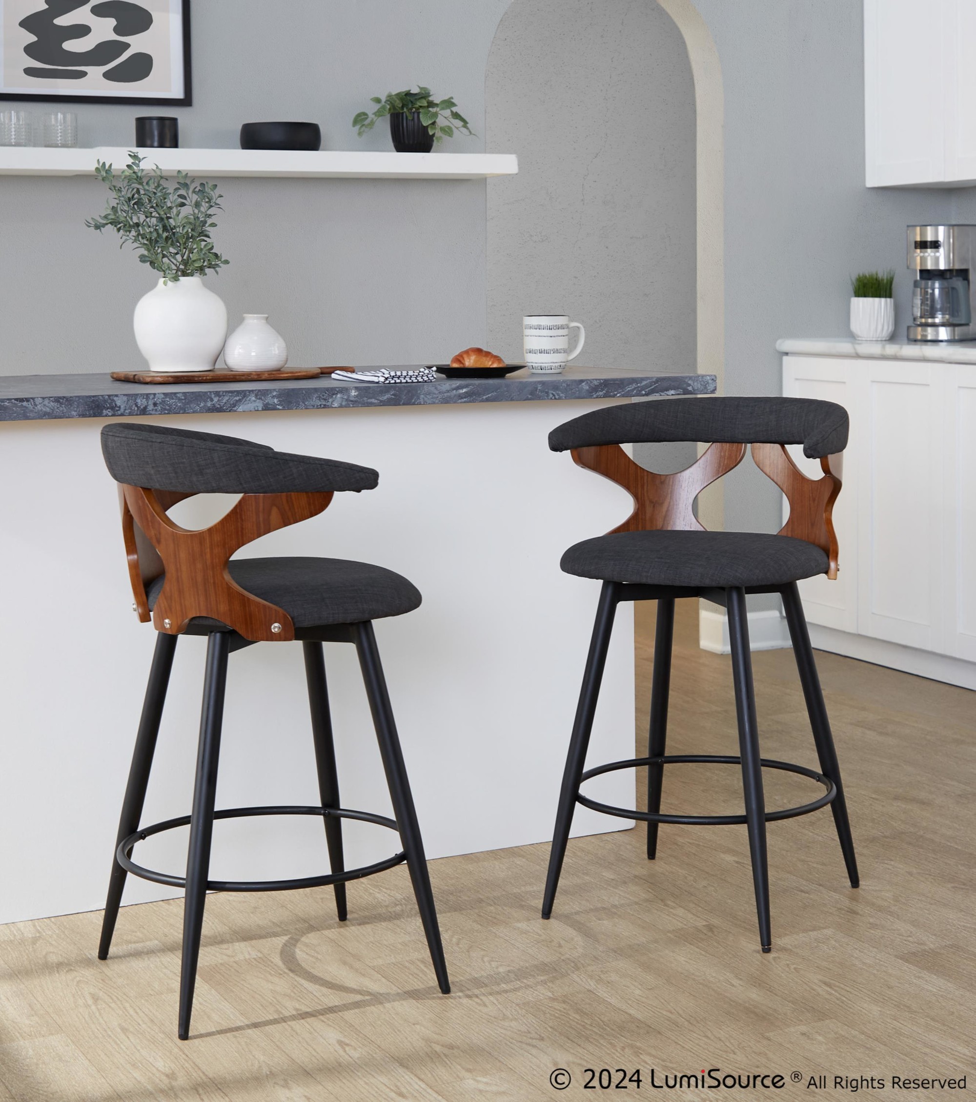 Gardenia 25 Contemporary Charcoal Swivel Counter Stools (Set of 2) 2 Gardenia 25 Contemporary Charcoal Swivel Counter Stools (Set of 2) - Image 2