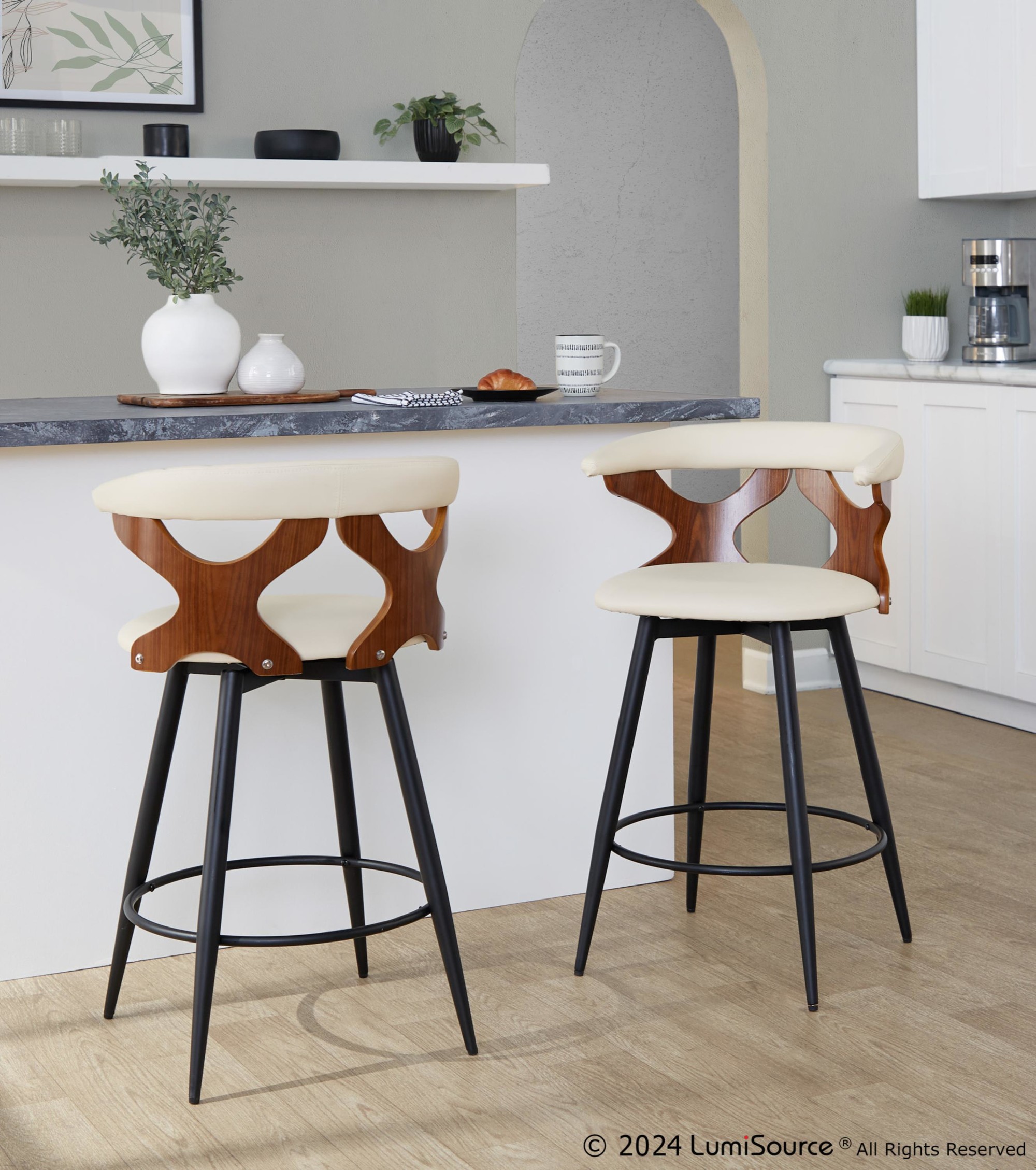 Gardenia 25-Inch Contemporary Cream Swivel Counter Stool (Set of 2) 1 Gardenia 25-Inch Contemporary Cream Swivel Counter Stool (Set of 2)