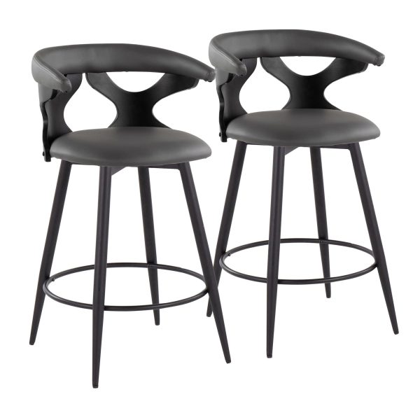 Gardenia 25 Inch Contemporary Swivel Grey Faux Leather Counter Stools Set of 2 2
