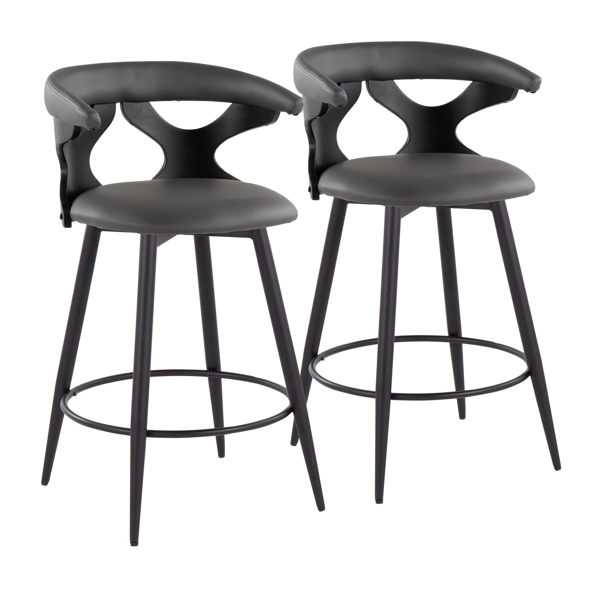 Gardenia 25-Inch Contemporary Swivel Grey Faux Leather Counter Stools (Set of 2) 3 Gardenia 25-Inch Contemporary Swivel Grey Faux Leather Counter Stools (Set of 2) - Image 3