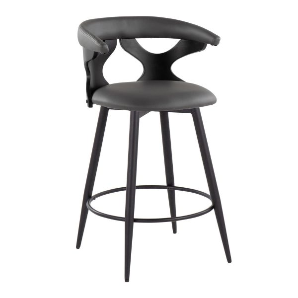 Gardenia 25 Inch Contemporary Swivel Grey Faux Leather Counter Stools Set of 2 3