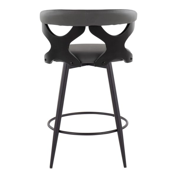 Gardenia 25 Inch Contemporary Swivel Grey Faux Leather Counter Stools Set of 2 6