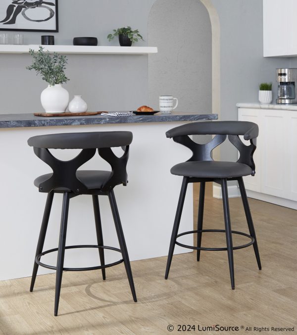 Gardenia 25 Inch Contemporary Swivel Grey Faux Leather Counter Stools Set of 2