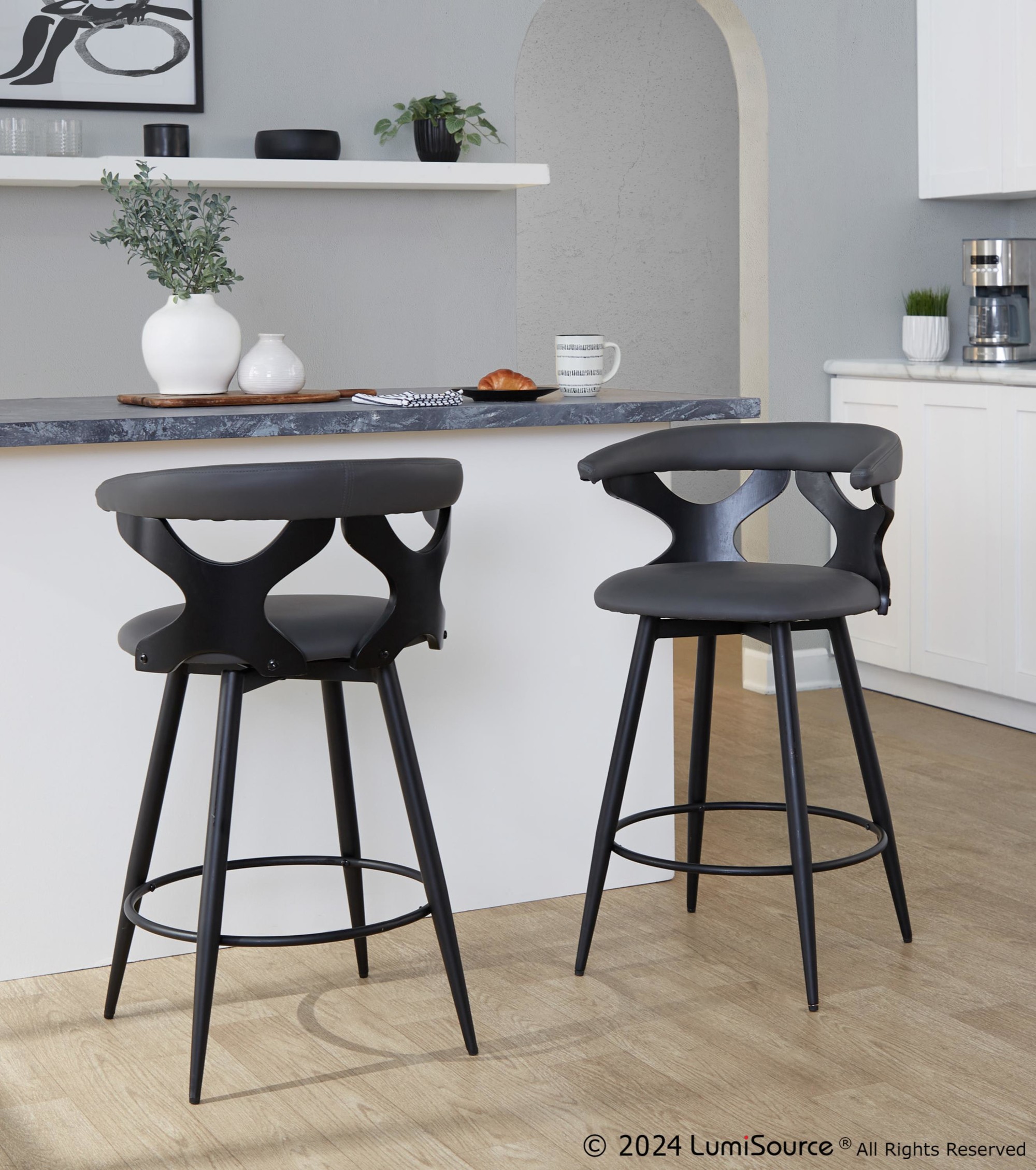 Gardenia 25-Inch Contemporary Swivel Grey Faux Leather Counter Stools (Set of 2) 1 Gardenia 25-Inch Contemporary Swivel Grey Faux Leather Counter Stools (Set of 2)