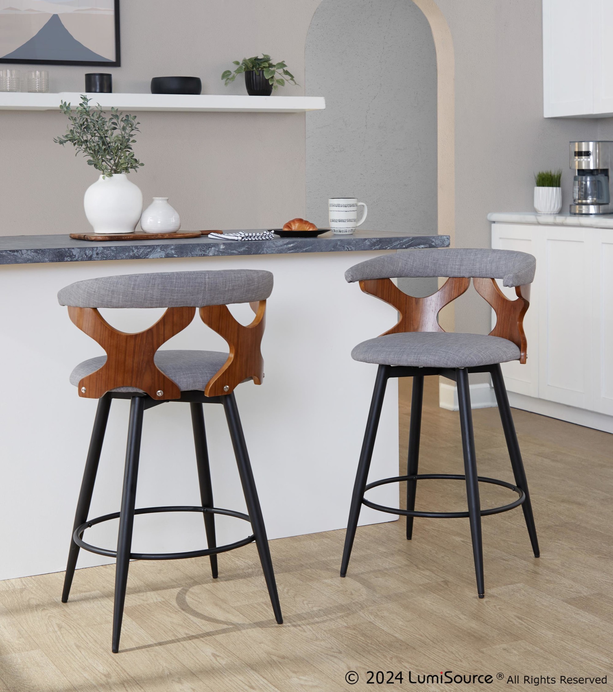 Gardenia 25-Inch Light Grey Contemporary Swivel Counter Stools (Set of 2) 2 Gardenia 25-Inch Light Grey Contemporary Swivel Counter Stools (Set of 2) - Image 2