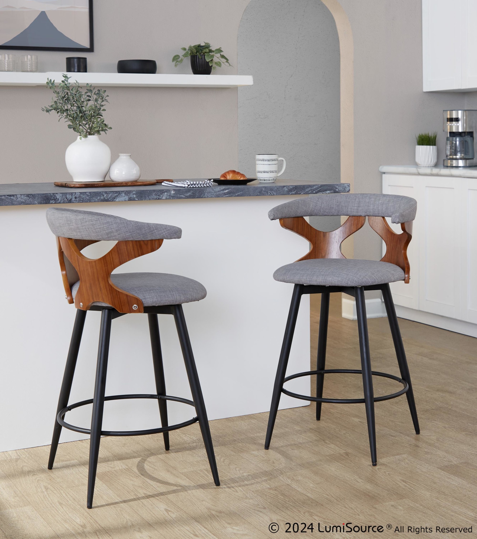 Gardenia 25-Inch Light Grey Contemporary Swivel Counter Stools (Set of 2) 1 Gardenia 25-Inch Light Grey Contemporary Swivel Counter Stools (Set of 2)