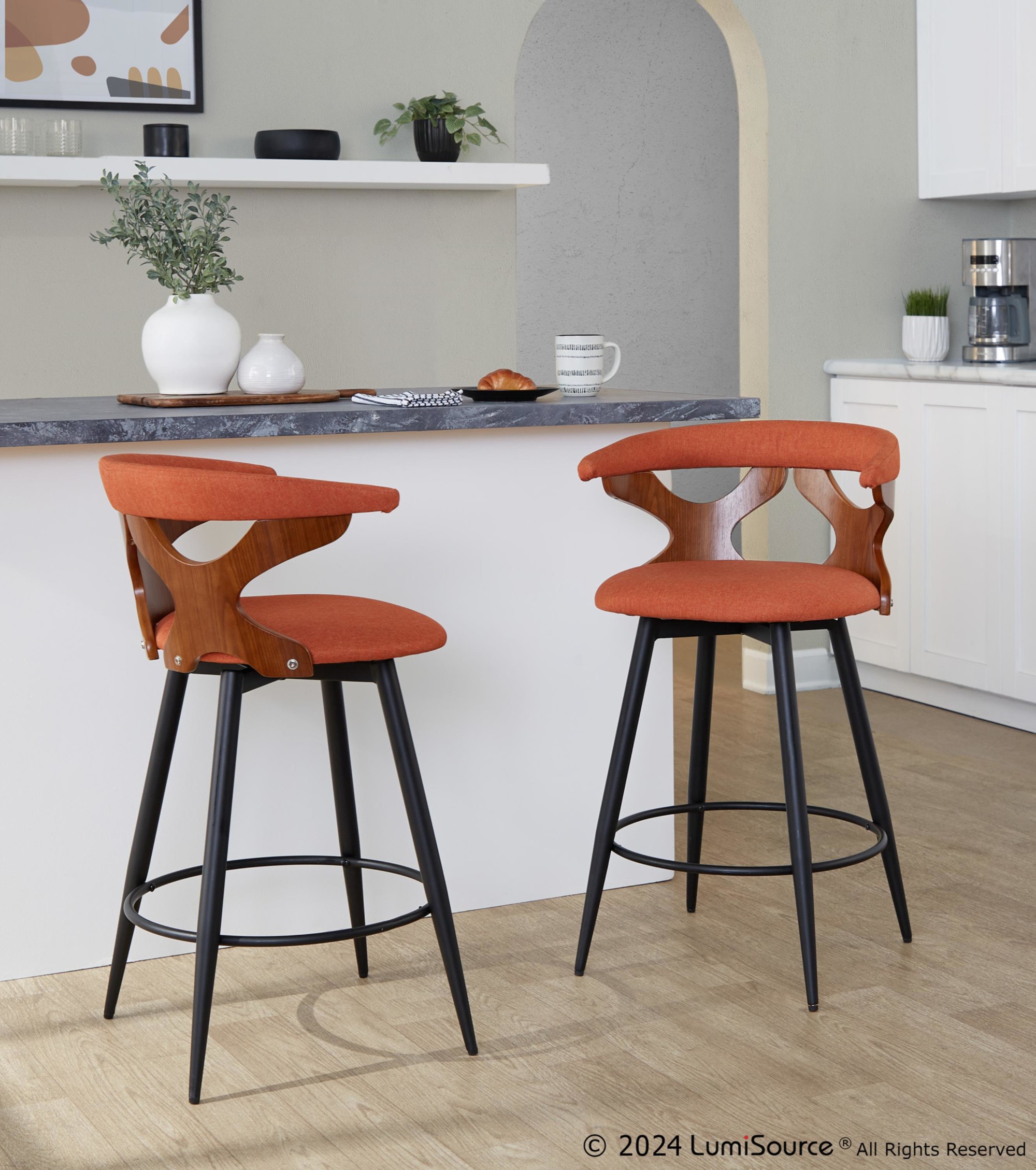 Gardenia 25-Inch Orange Contemporary Swivel Counter Stools (Set of 2) 2 Gardenia 25-Inch Orange Contemporary Swivel Counter Stools (Set of 2) - Image 2
