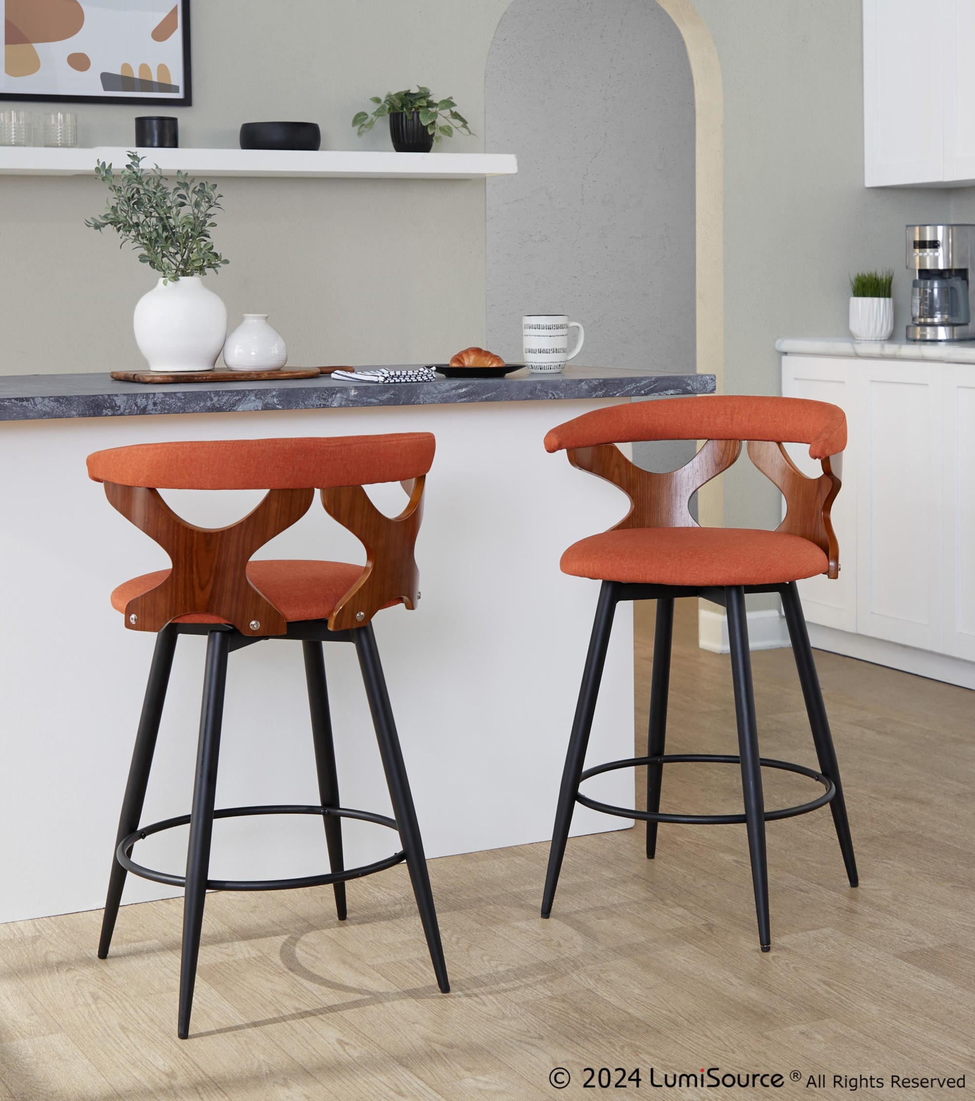 Gardenia 25-Inch Orange Contemporary Swivel Counter Stools (Set of 2) 1 Gardenia 25-Inch Orange Contemporary Swivel Counter Stools (Set of 2)