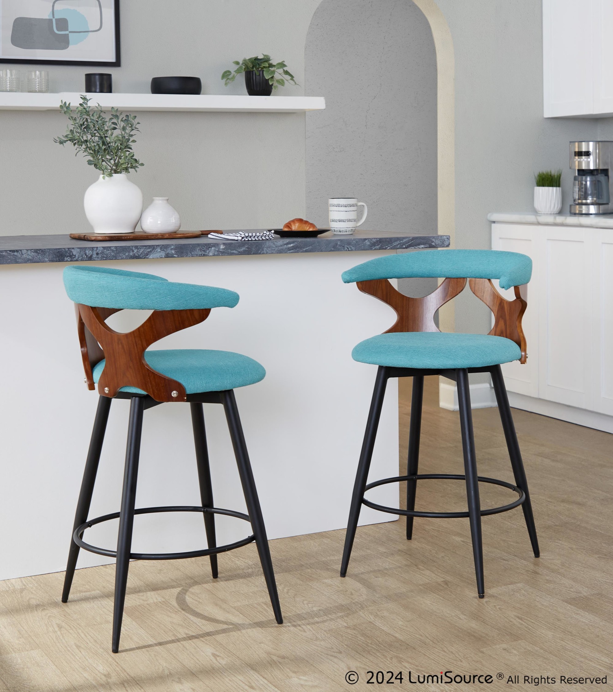 Gardenia 25-Inch Teal Contemporary Swivel Counter Stools (Set of 2) 2 Gardenia 25-Inch Teal Contemporary Swivel Counter Stools (Set of 2) - Image 2