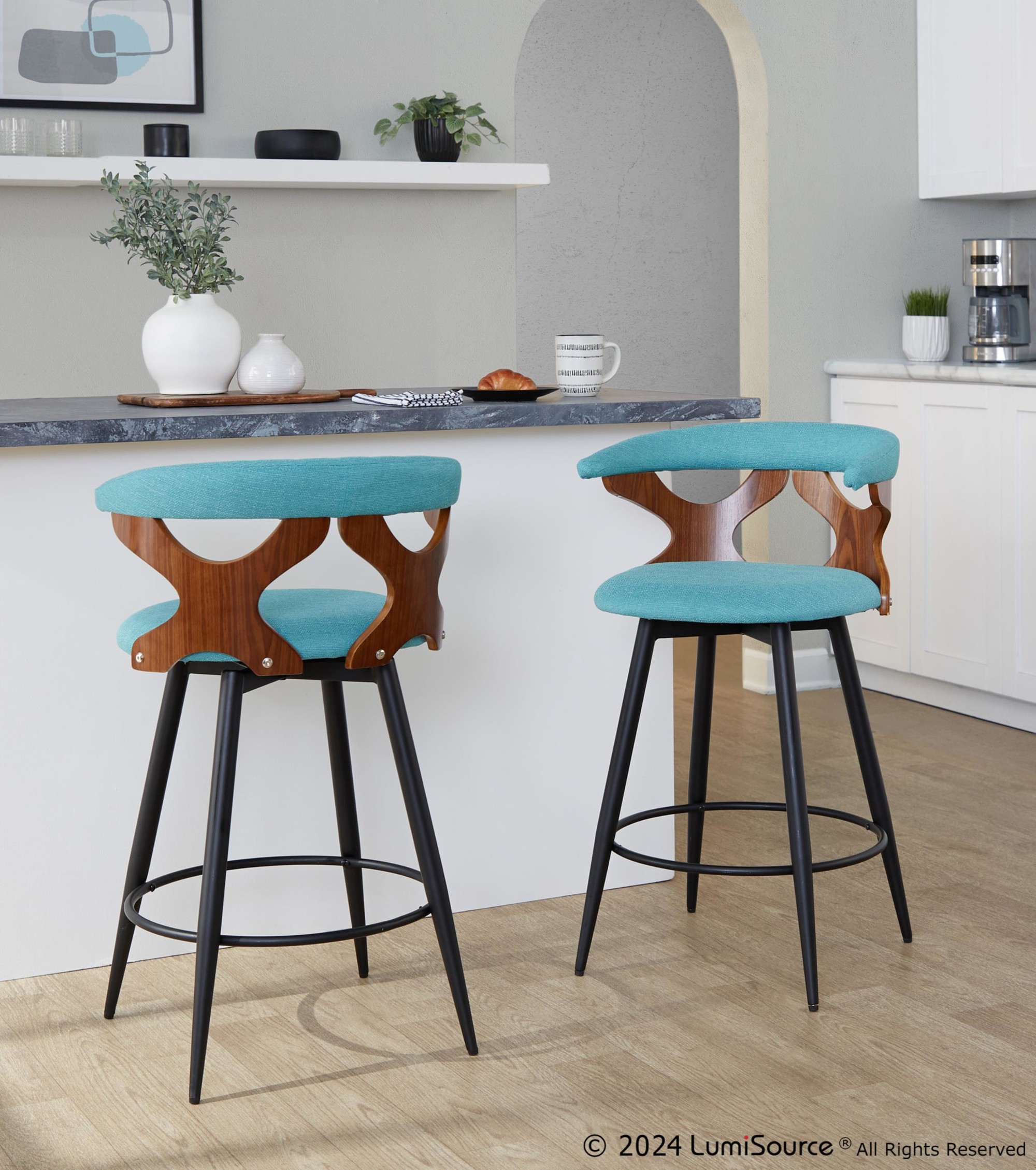 Gardenia 25-Inch Teal Contemporary Swivel Counter Stools (Set of 2) 1 Gardenia 25-Inch Teal Contemporary Swivel Counter Stools (Set of 2)