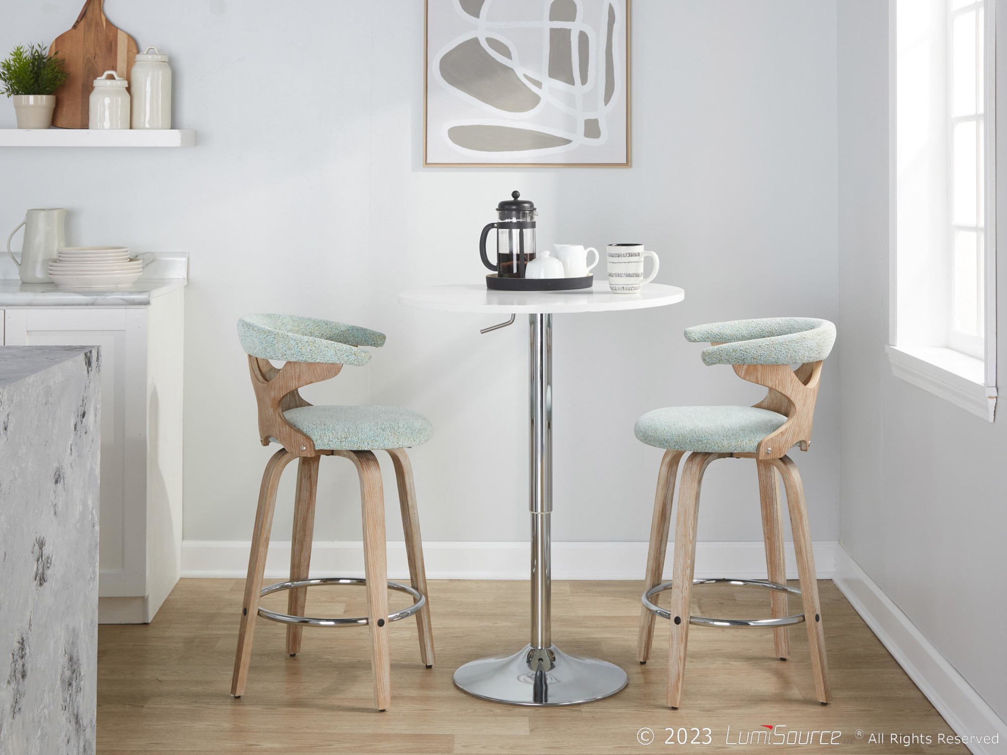 Gardenia 26 Contemporary Seafoam Green Swivel Counter Stools (Set of 2) 3 Gardenia 26 Contemporary Seafoam Green Swivel Counter Stools (Set of 2) - Image 3