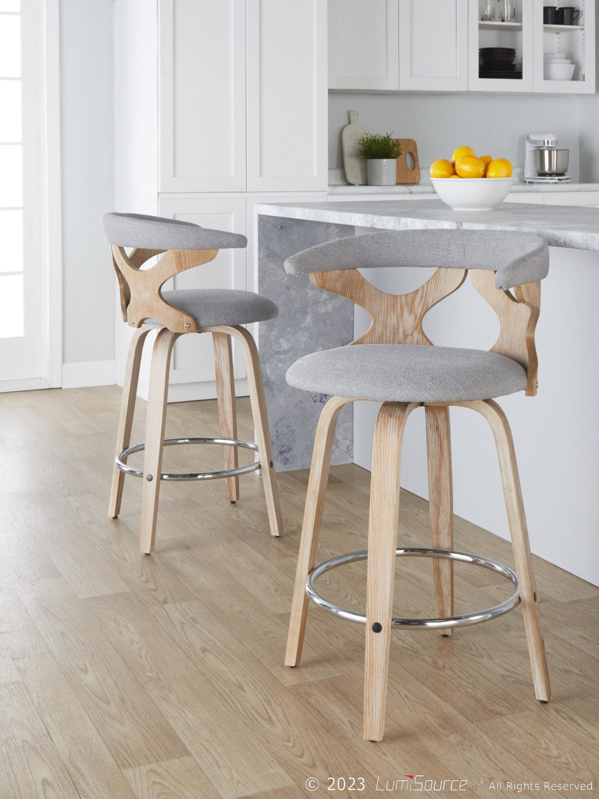 Gardenia 26" Contemporary Swivel Counter Stool White/Grey (Set of 2) 2 Gardenia 26" Contemporary Swivel Counter Stool White/Grey (Set of 2) - Image 2