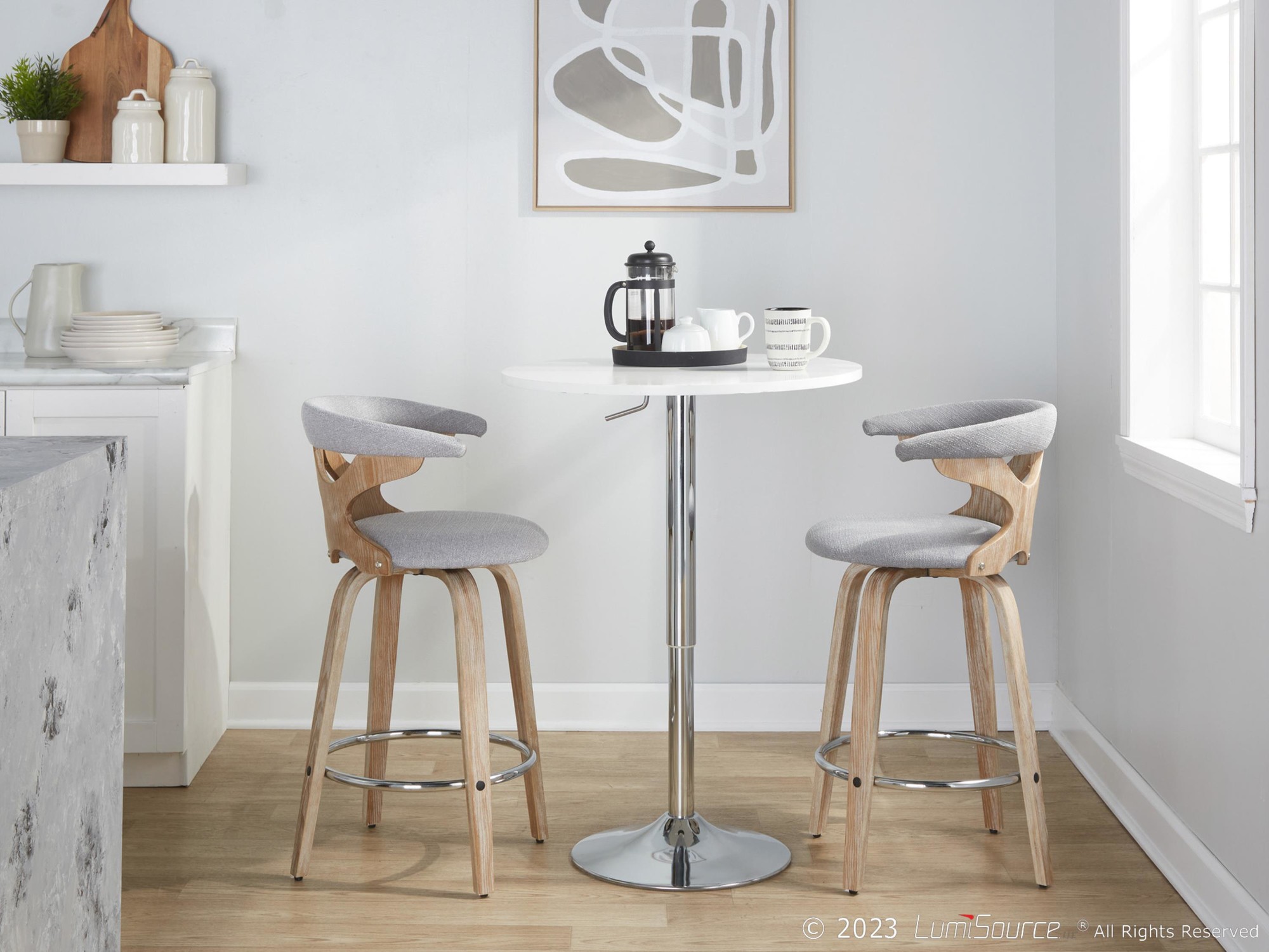 Gardenia 26" Contemporary Swivel Counter Stool White/Grey (Set of 2) 3 Gardenia 26" Contemporary Swivel Counter Stool White/Grey (Set of 2) - Image 3