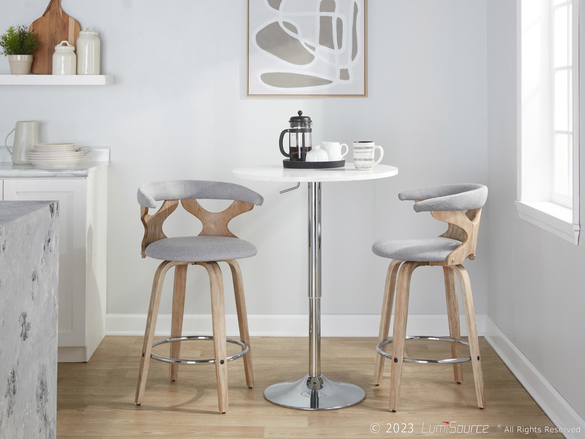 Gardenia 26" Contemporary Swivel Counter Stool White/Grey (Set of 2) 4 Gardenia 26" Contemporary Swivel Counter Stool White/Grey (Set of 2) - Image 4