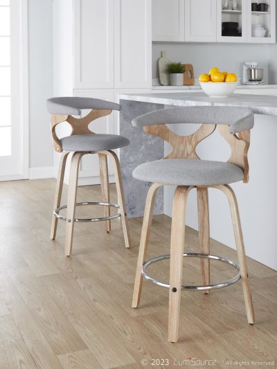Gardenia 26" Contemporary Swivel Counter Stool White/Grey (Set of 2)