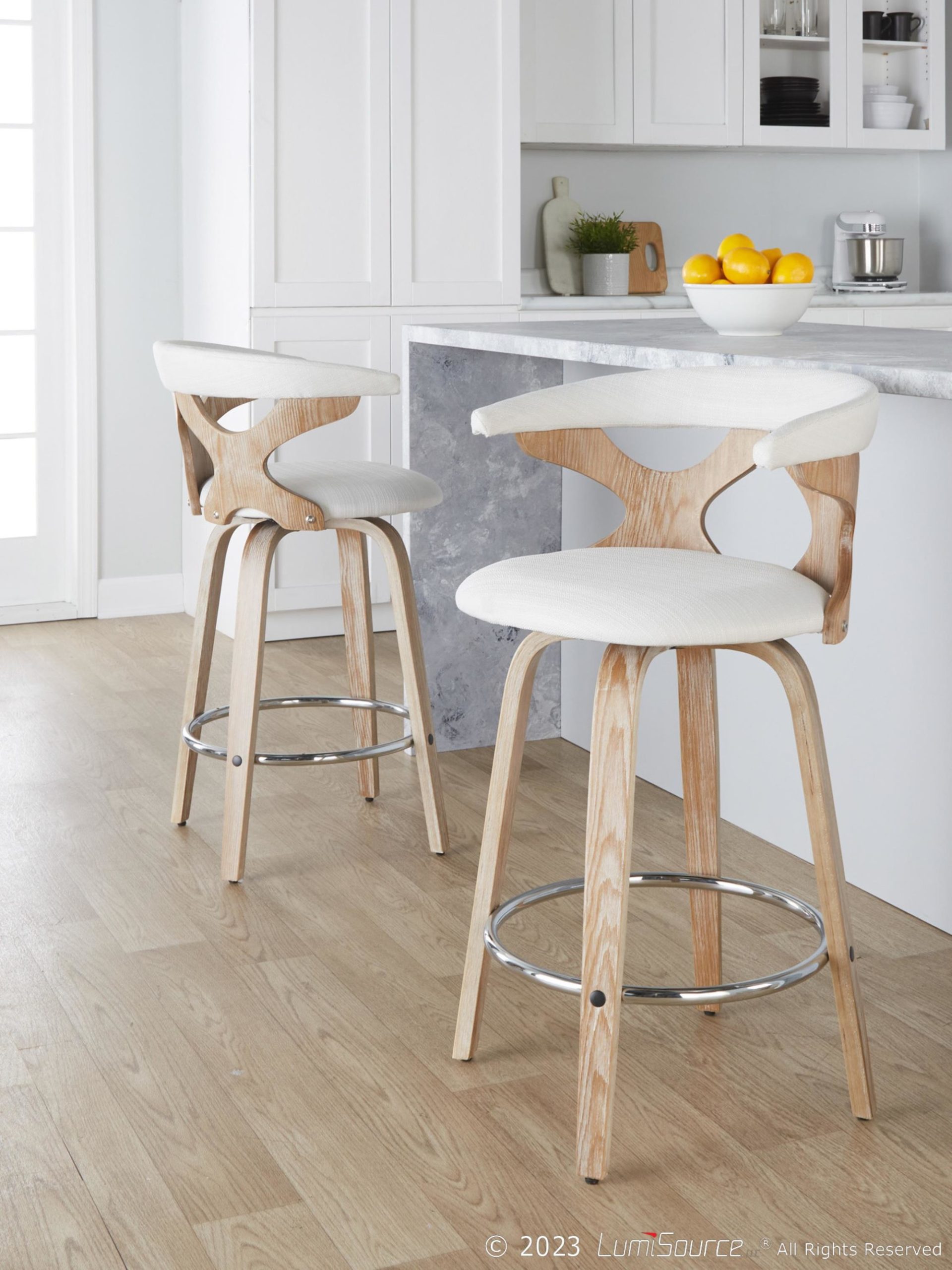 Gardenia 26-Inch Contemporary Cream Swivel Counter Stools (Set of 2) 2 Gardenia 26-Inch Contemporary Cream Swivel Counter Stools (Set of 2) - Image 2