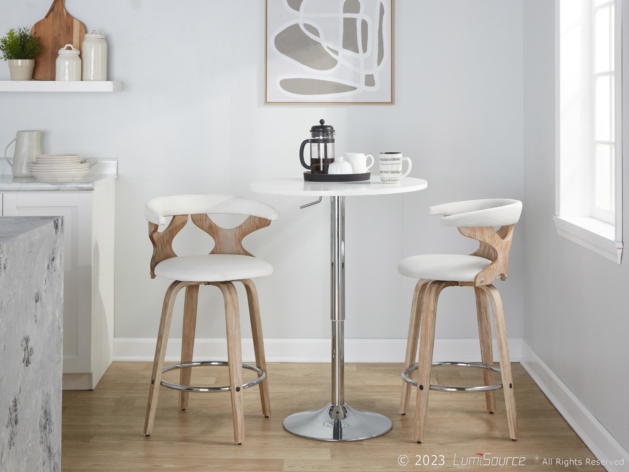 Gardenia 26-Inch Contemporary Cream Swivel Counter Stools (Set of 2) 3 Gardenia 26-Inch Contemporary Cream Swivel Counter Stools (Set of 2) - Image 3