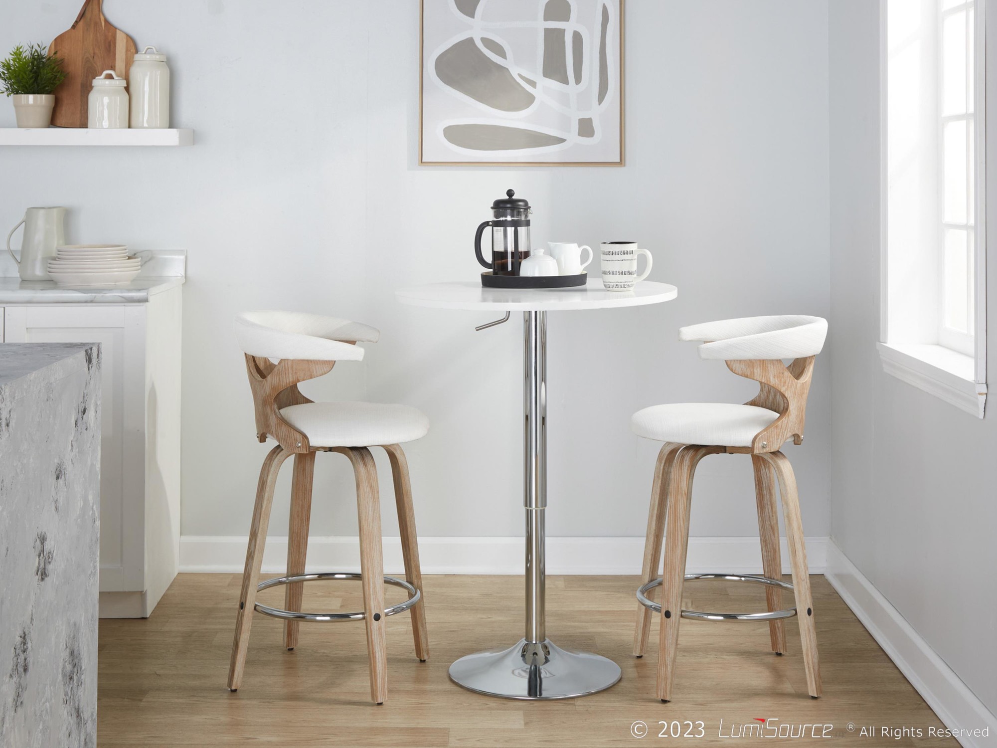 Gardenia 26-Inch Contemporary Cream Swivel Counter Stools (Set of 2) 4 Gardenia 26-Inch Contemporary Cream Swivel Counter Stools (Set of 2) - Image 4