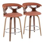 Gardenia 26 Mid-Century Modern Walnut Orange Counter Stools (Set of 2) 14 Gardenia 26 Mid-Century Modern Walnut Orange Counter Stools (Set of 2)