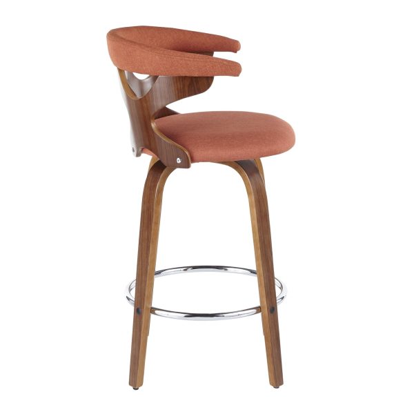 Gardenia 26 Mid Century Modern Walnut Orange Counter Stools Set of 2 4