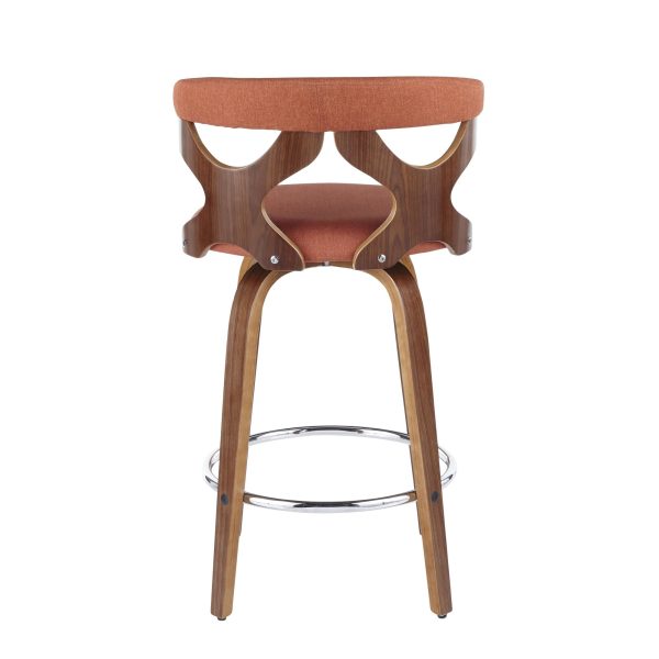 Gardenia 26 Mid Century Modern Walnut Orange Counter Stools Set of 2 6
